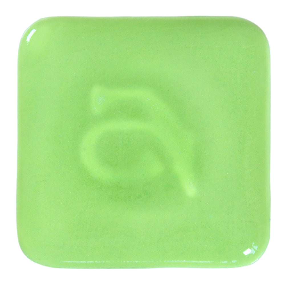 Abbots Granny Smith glaze swatch showing reactive glossy surface with smooth character.