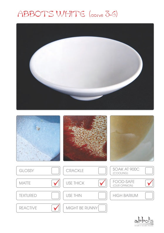 Abbots White (Cone 3-6) Glaze