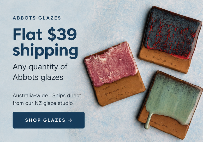 Shop Abbots glazes: flat $39 Australia-wide shipping on any quantity. Ships direct from our NZ glaze studio.